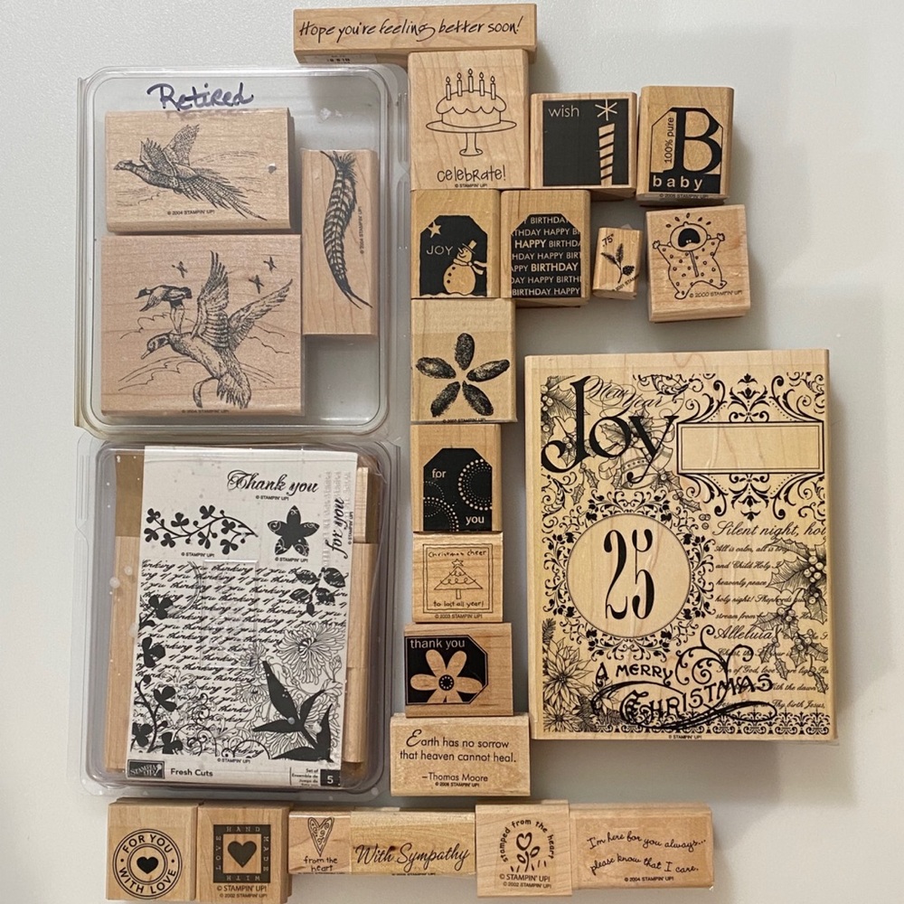 Scrapbooking Arts and Crafts Wood Block Rubber Stamps Lot of 22